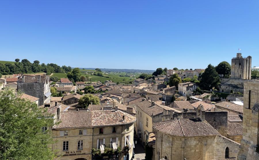 Rooftops of Saint-Émilion looking out to vineyards